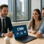 Comment choisir la bonne solution CRM pour votre business immobilier ? Agent immobilier rencontre clients dans un bureau moderne
