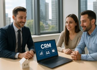 Comment choisir la bonne solution CRM pour votre business immobilier ? Agent immobilier rencontre clients dans un bureau moderne