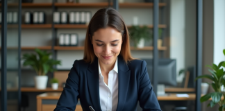 EIRL : Tout savoir sur son statut et sa réglementation en France Femme professionnelle en blazer navy dans un bureau moderne