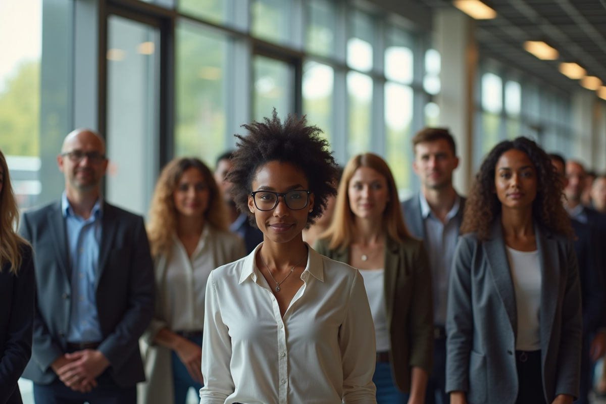 Groupe de personnes attendant dans une agence d emploi