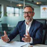 Conseiller emploi en bureau moderne souriant et attentif