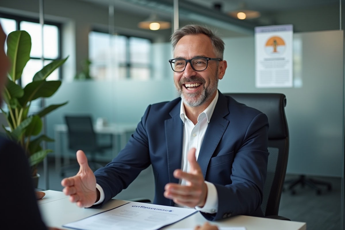 Conseiller emploi en bureau moderne souriant et attentif