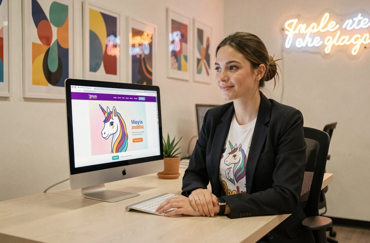 Professionnelle créative travaillant sur un site de branding pour l'agence Digital Unicorn en Seine-Saint-Denis