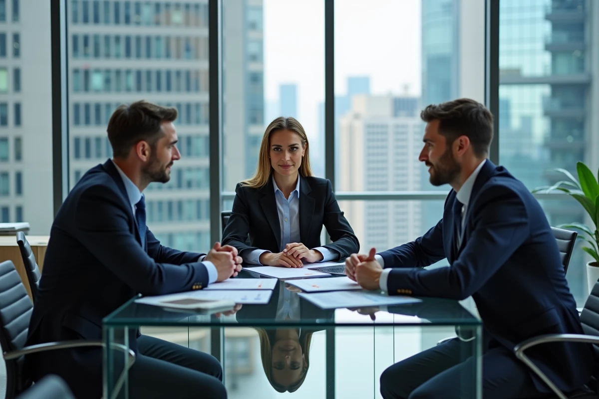Groupe de professionnels en réunion d'affaires modernes