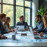 Groupe de jeunes professionnels discutant d'analytique de données