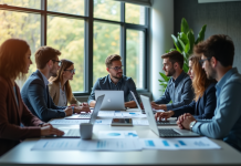 Groupe de jeunes professionnels discutant d'analytique de données