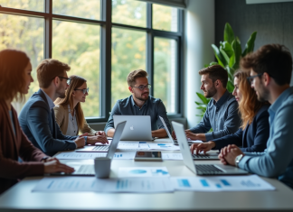 Groupe de jeunes professionnels discutant d'analytique de données