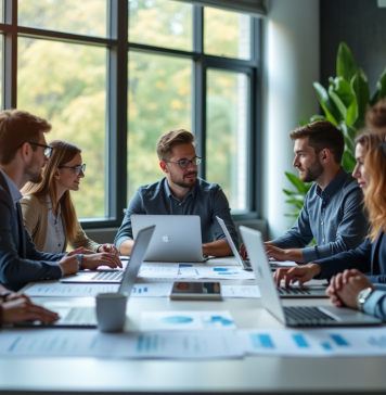Groupe de jeunes professionnels discutant d'analytique de données