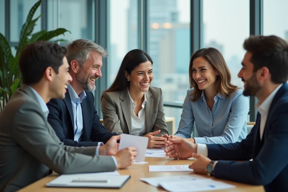 Groupe d'employes souriants lors d'un au revoir en bureau