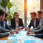 Équipe diversifiée de professionnels en réunion de travail