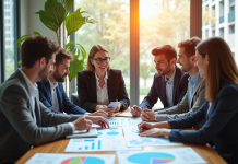 Équipe diversifiée de professionnels en réunion de travail