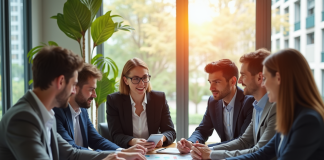 Équipe diversifiée de professionnels en réunion de travail