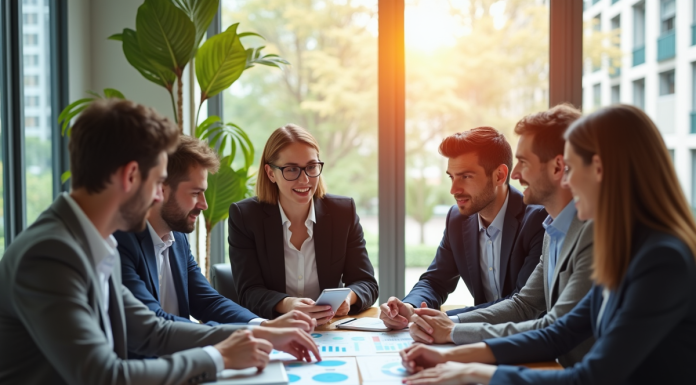 Équipe diversifiée de professionnels en réunion de travail