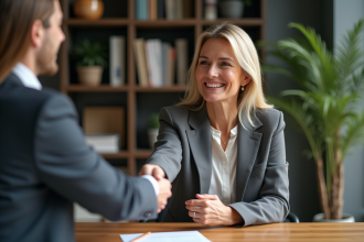 Femme d'affaires souriante lors d'une réunion professionnelle