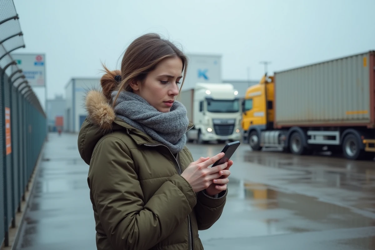 Jeune femme dehors devant le hub logistique Harnes