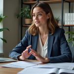 Femme en tenue professionnelle discutant lors d'une réunion à Bordeaux