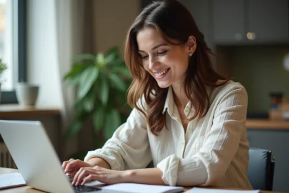 Femme concentrée travaillant sur son ordinateur dans un bureau