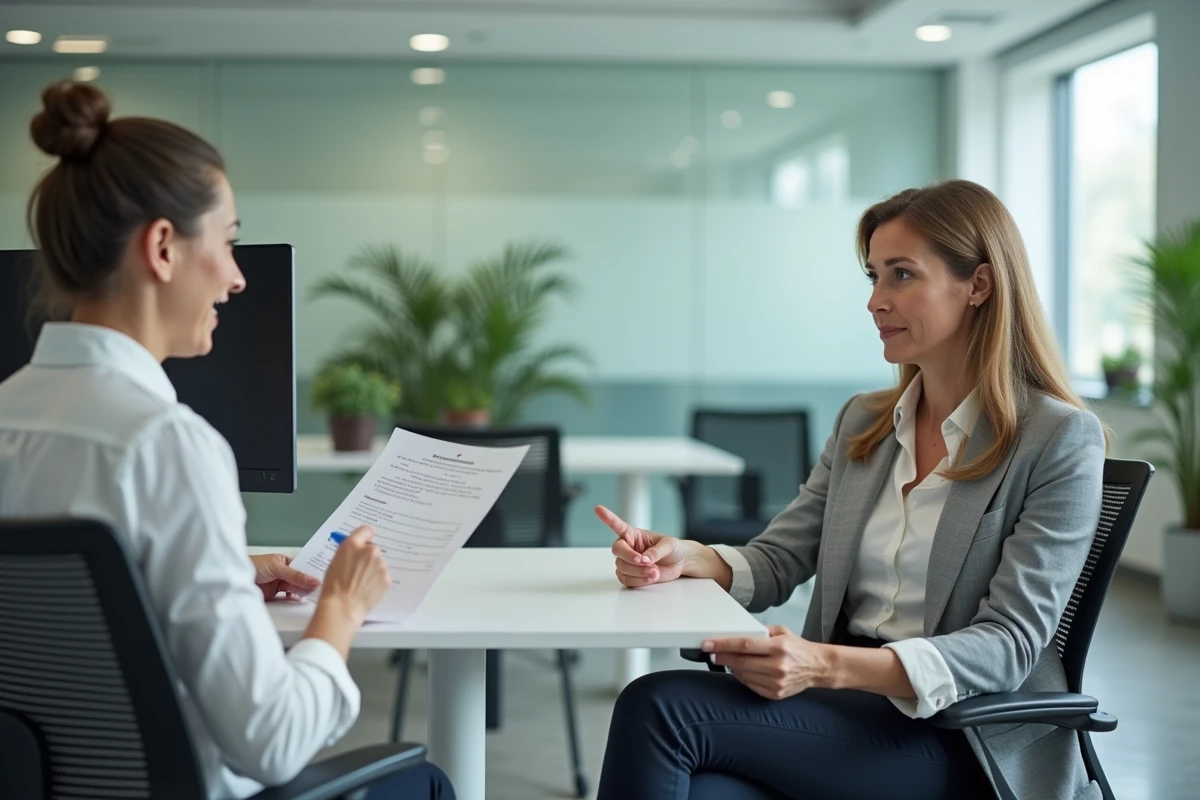 Femme en entretien avec un conseiller Pôle emploi pour comprendre l'aide Def Acre et ses droits au chômage