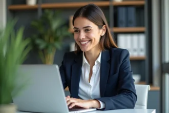 Femme d'affaires concentrée dans un bureau moderne