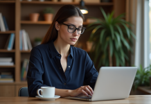 Envoyer un mail le soir : pourquoi et comment le faire efficacement ? Jeune femme professionnelle travaillant à domicile sur son ordinateur