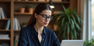 Envoyer un mail le soir : pourquoi et comment le faire efficacement ? Jeune femme professionnelle travaillant à domicile sur son ordinateur