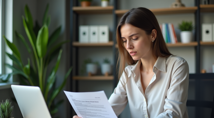 Congés payés et démission : que deviennent mes droits ? Femme en bureau examine une lettre de démission