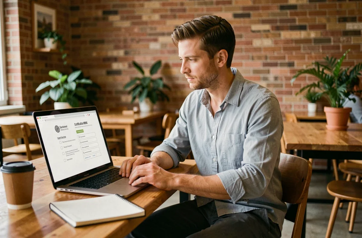 Travailleur indépendant en portage salarial vérifiant les critères de certification Qualiopi dans un espace de coworking