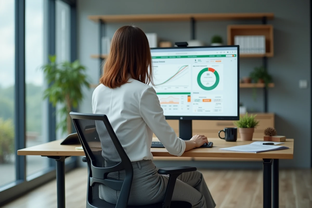 Jeune femme gestionnaire devant un écran de suivi pizza