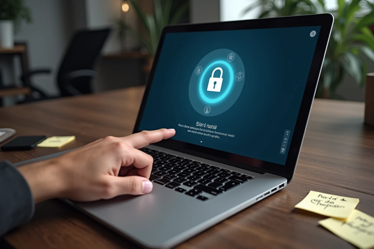 Gros plan d'une main sur un clavier face à une invite d'authentification à deux facteurs sur un portail sécurisé