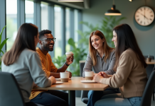Groupe de collègues de bureau en discussion détendue