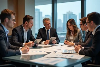 Groupe de professionnels en réunion dans un bureau moderne