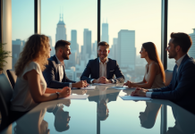 Groupe de jeunes professionnels en réunion de travail