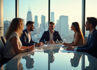 Groupe de jeunes professionnels en réunion de travail