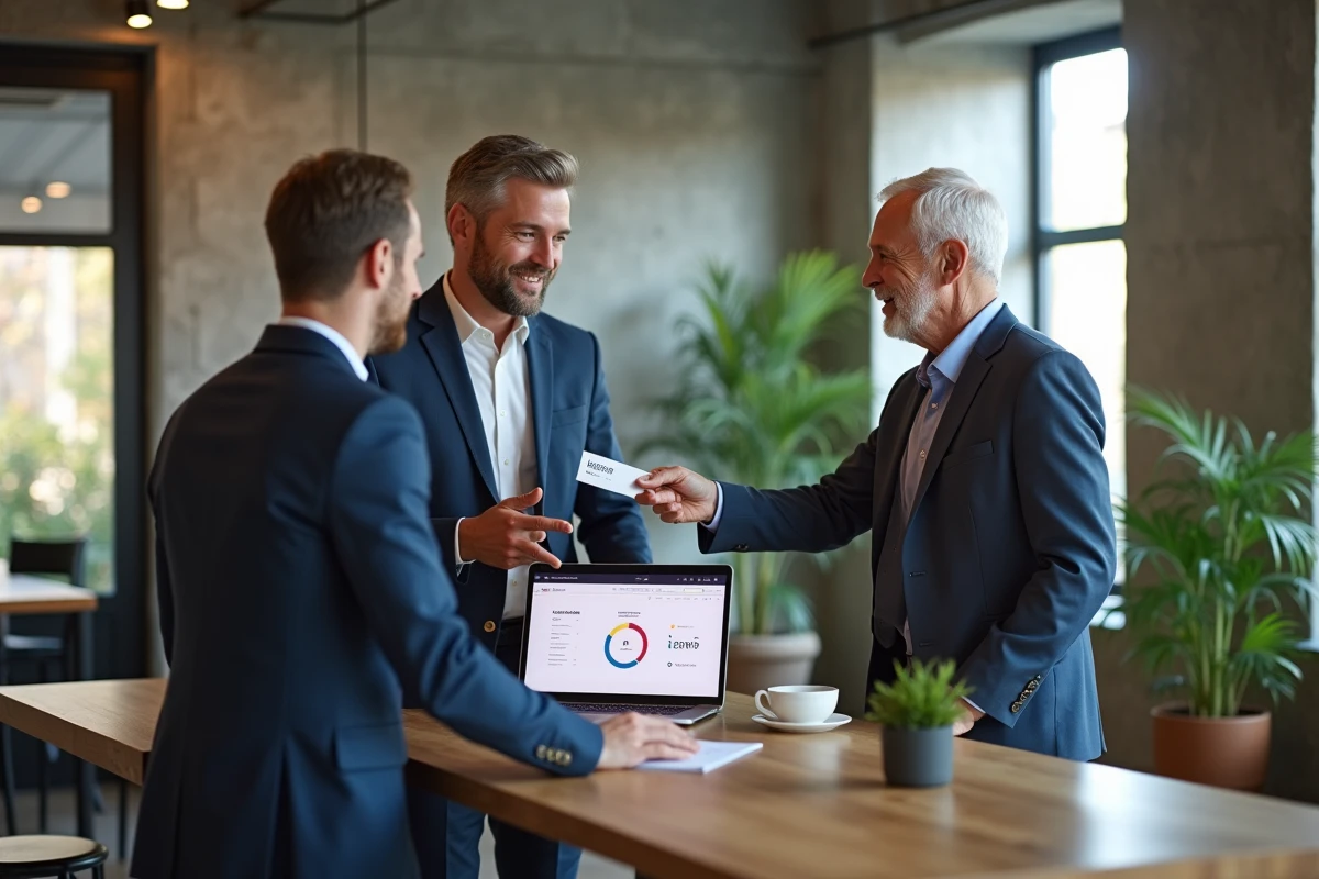 Groupe de professionnels échangeant lors d'un atelier de networking B2B dans un espace de coworking