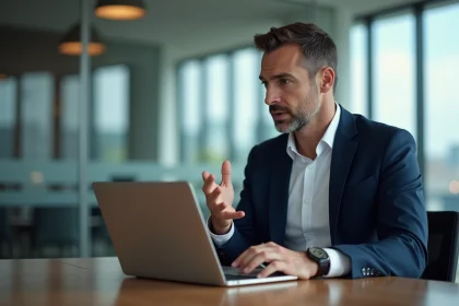 Homme d'affaires en costume bleu lors d'une réunion