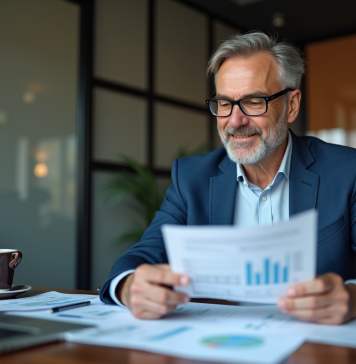 Le rôle clé du District Programme Manager dans la finance Homme d'affaires en costume bleu analysant des rapports financiers