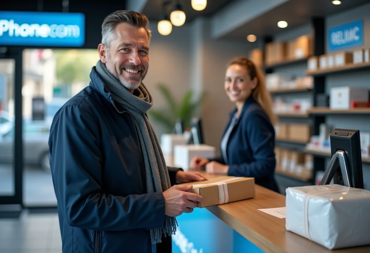Homme souriant au service relay PHONEcom à Lille