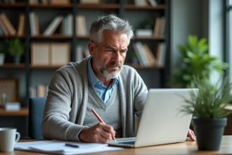 Homme d'âge moyen travaillant sur un ordinateur dans un bureau