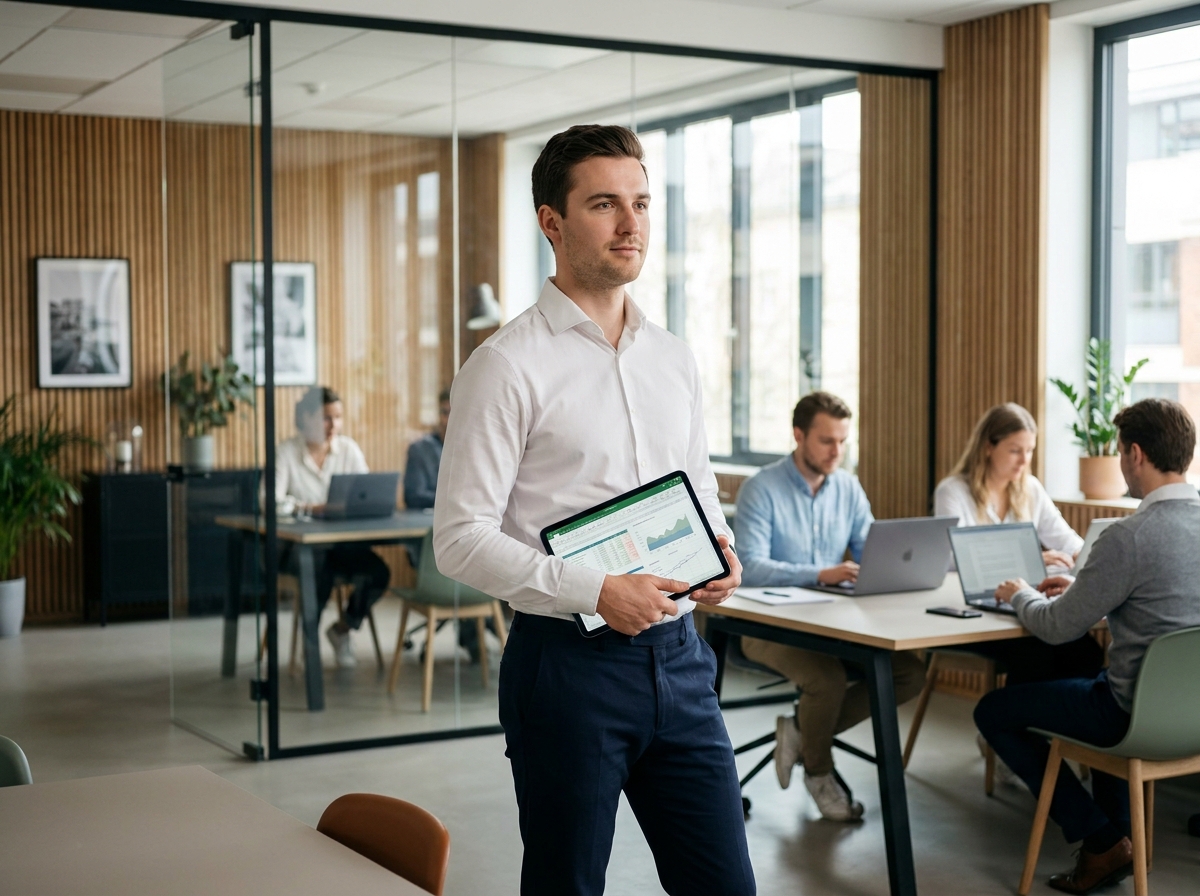 Homme en coworking professionnel avec tablette