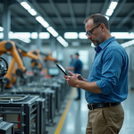 Ingénieur industriel examinant une tablette numérique dans une usine