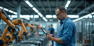 Ingénieur industriel examinant une tablette numérique dans une usine