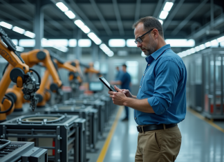 Ingénieur industriel examinant une tablette numérique dans une usine