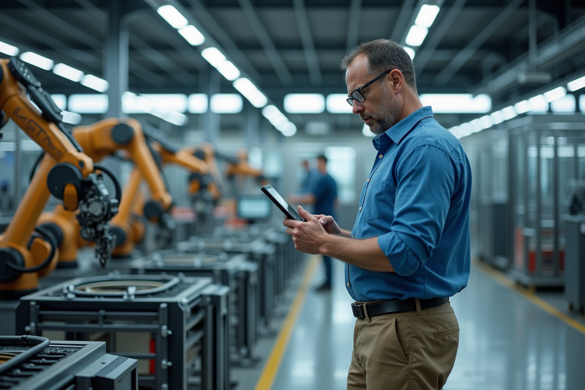 Ingénieur industriel examinant une tablette numérique dans une usine