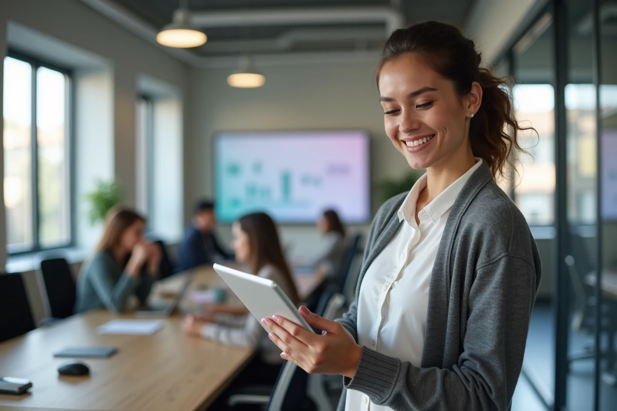 Jeune femme courtier en assurance avec tablette