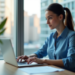 Jeune femme professionnelle travaillant sur son ordinateur en bureau