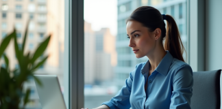 Jeune femme professionnelle travaillant sur son ordinateur en bureau