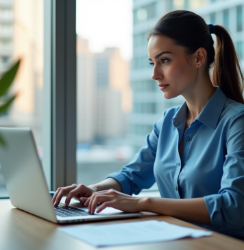 Meilleur moment pour envoyer un e-mail : vendredi après-midi idéal ? Jeune femme professionnelle travaillant sur son ordinateur en bureau