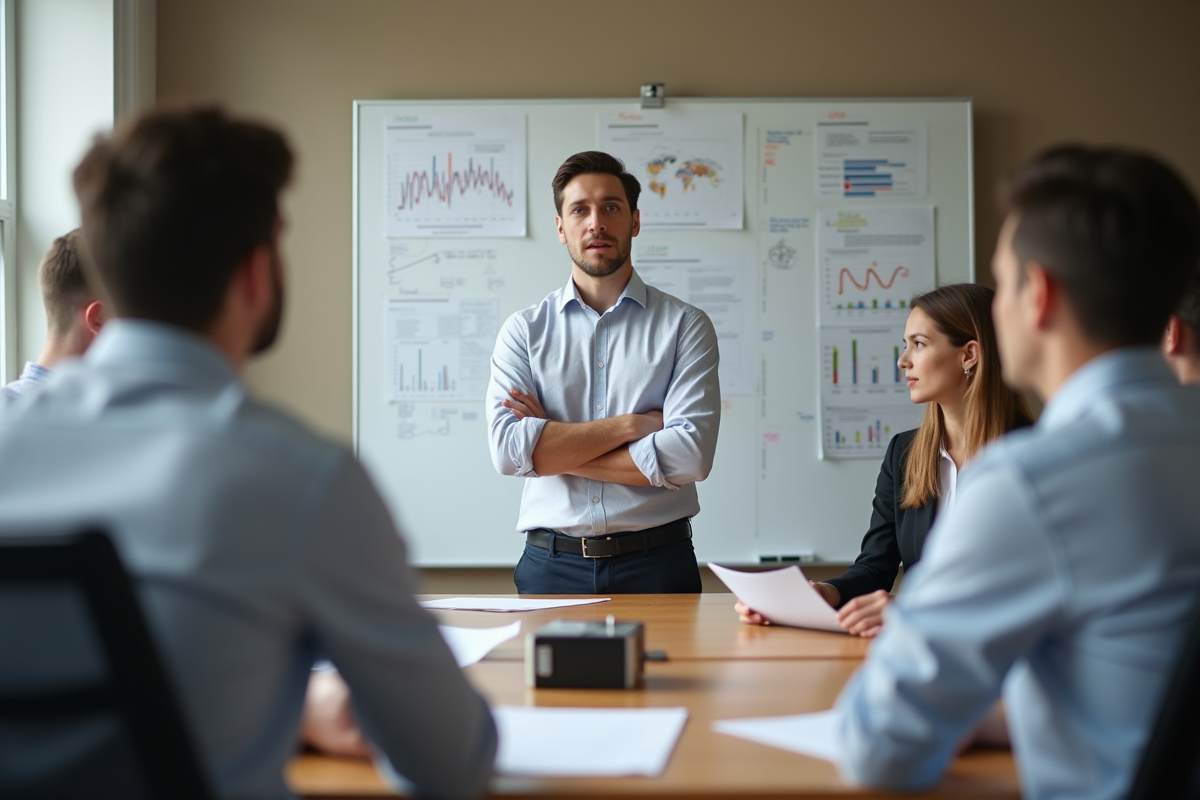Jeune homme en réunion autour d