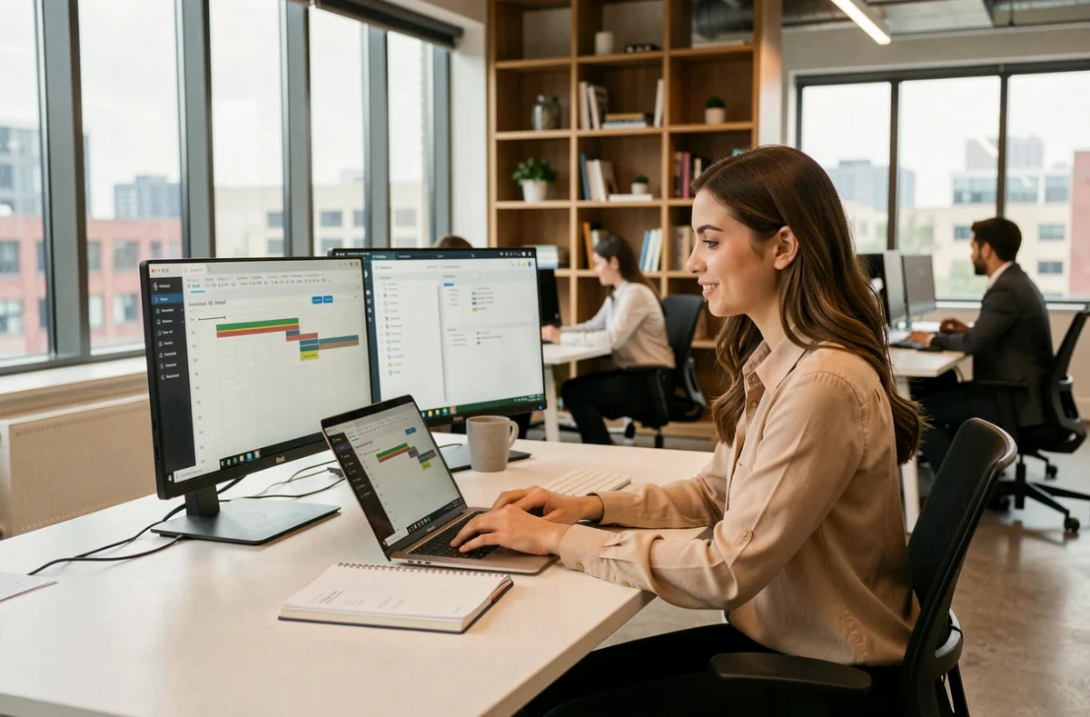 Chef de projet web de l'agence Sokeo gérant un planning de développement sur interface de gestion