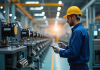 Technicien industriel inspectant une ligne de production automatisée